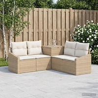 vidaXL Soffset 5 st Beige och krämvit Poly Rattan och stål