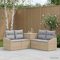 vidaXL Soffset 5 st Beige och Ljusgrå Poly Rattan och stål