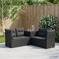 vidaXL Soffset 5 st Svart Poly Rattan och stål