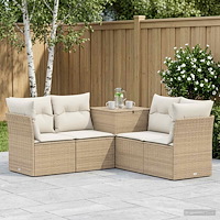 vidaXL Soffset 5 st Beige och krämvit Poly Rattan och stål