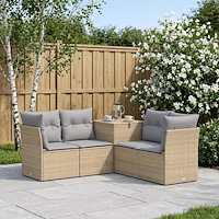 vidaXL Soffset 5 st Beige och Ljusgrå Poly Rattan och stål