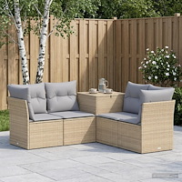 vidaXL Soffset 5 st Beige och Ljusgrå Poly Rattan och stål