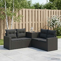 vidaXL Soffset 5 st Svart Poly Rattan och stål