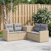 vidaXL Soffset 5 st Beige och Ljusgrå Poly Rattan och stål