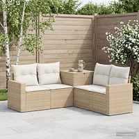 vidaXL Soffset 5 st Beige och krämvit Poly Rattan och stål