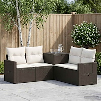 vidaXL Soffset 5 st Svart och krämvit Poly Rattan och stål