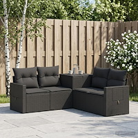 vidaXL Soffset 5 st Svart Poly Rattan och stål