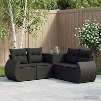 vidaXL Soffset 5 st Svart Poly Rattan och stål
