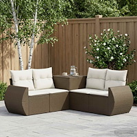 vidaXL Soffset 5 st Brun och krämvit Poly Rattan och stål