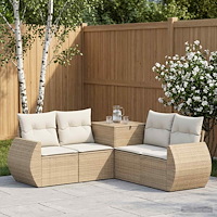 vidaXL Soffset 5 st Beige och krämvit Poly Rattan och stål