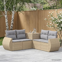 vidaXL Soffset 5 st Beige och Ljusgrå Poly Rattan och stål