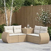 vidaXL Soffset 5 st Beige och krämvit Poly Rattan och stål