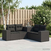 vidaXL Soffset 5 st Svart Poly Rattan och stål