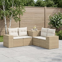 vidaXL Soffset 5 st Beige och krämvit Poly Rattan och stål