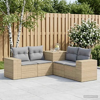 vidaXL Soffset 5 st Beige och Ljusgrå Poly Rattan och stål
