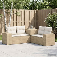 vidaXL Soffset 5 st Beige och krämvit Poly Rattan och stål
