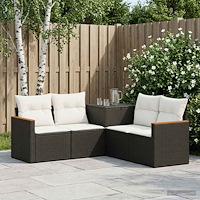 vidaXL Soffset 5 st Svart och krämvit Poly Rattan och stål