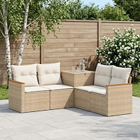 vidaXL Soffset 5 st Beige och krämvit Poly Rattan och stål