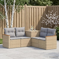vidaXL Soffset 5 st Beige och Ljusgrå Poly Rattan och stål