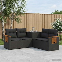 vidaXL Soffset 5 st Svart Poly Rattan och stål