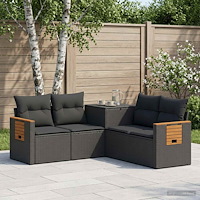 vidaXL Soffset 5 st Svart Poly Rattan och stål