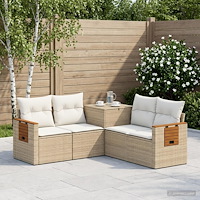vidaXL Soffset 5 st Beige och krämvit Poly Rattan och stål