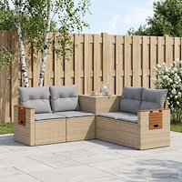 vidaXL Soffset 5 st Beige och Ljusgrå Poly Rattan och stål