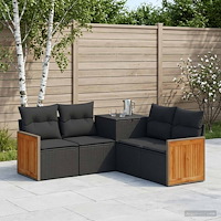vidaXL Soffset 5 st Svart Poly Rattan och stål