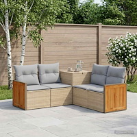 vidaXL Soffset 5 st Beige och Ljusgrå Poly Rattan och stål