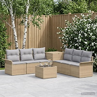 vidaXL Soffset 8 st Beige och Ljusgrå Poly Rattan och stål