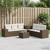 vidaXL Soffset 8 st Brun och krämvit Poly Rattan och stål