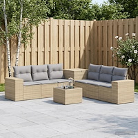 vidaXL Soffset 8 st Beige och Ljusgrå Poly Rattan och stål