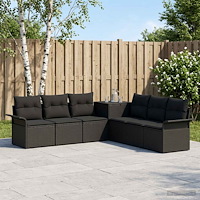 vidaXL Soffset 7 st Svart Poly Rattan och stål