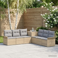 vidaXL Soffset 7 st Beige och Ljusgrå Poly Rattan och stål