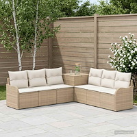vidaXL Soffset 7 st Beige och krämvit Poly Rattan och stål
