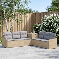 vidaXL Soffset 7 st Beige och Ljusgrå Poly Rattan och stål