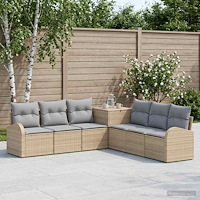 vidaXL Soffset 7 st Beige och Ljusgrå Poly Rattan och stål