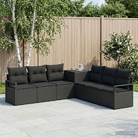 vidaXL Soffset 7 st Svart Poly Rattan och stål