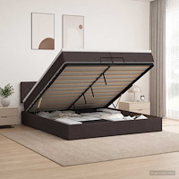 vidaXL Ottoman-säng med madrass och LED Mörkbrun 200 x 200 cm Tyg