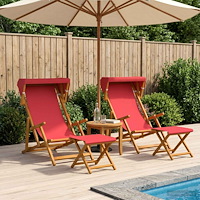 vidaXL Deck Chair 4 st 3 Position Massiv Eukalyptus Trä Röd