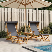 vidaXL Deck Chair 4 st 3 Position Massiv Eukalyptus Trä Grå