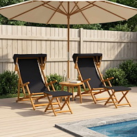 vidaXL Deck Chair 4 st 3 Position Massiv Eukalyptus Trä Svart