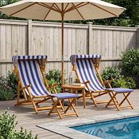 vidaXL Deck Chair 4 st 3 Position Massiv Eukalyptus Trä Blå och Vit