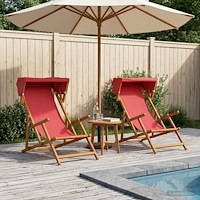 vidaXL Deck Chair 2 st 3 Position Massiv Eukalyptus Trä Röd