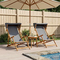 vidaXL Deck Chair 2 st 3 Position Massiv Eukalyptus Trä Grå