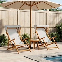 vidaXL Deck Chair 2 st 3 Position Massiv Eukalyptus Trä Gräddvit