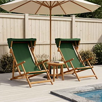 vidaXL Deck Chair 2 st 3 Position Massiv Eukalyptus Trä Grön