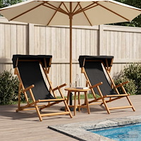 vidaXL Deck Chair 2 st 3 Position Massiv Eukalyptus Trä Svart