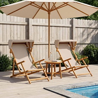 vidaXL Deck Chair 2 st 3 Position Massiv Eukalyptus Trä Beige