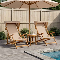 vidaXL Deck Chair 2 st 3 Position Massiv Eukalyptus Trä Taupe
